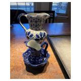 Blue and white pitchers