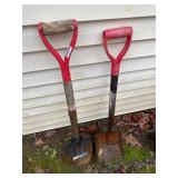 Short Red Handled Round & Flat Shovels