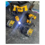 DeWalt drill, light, two batteries, two chargers