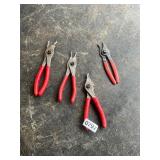 4- snap-on and blue point ring pliers