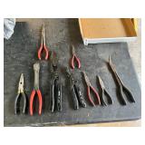 9- needle nose and assorted pliers