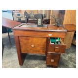 Domestic vintage sewing machine and cabinet