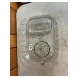 Glass platter with butter dish and cup