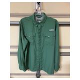 Size large habit, green button up shirt