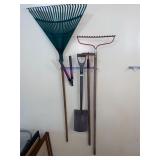 Lawn tools on rack