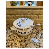 Blue & white soup tureen with lid and ladle