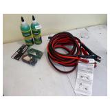 Jumper cables, tire goo, bungees
