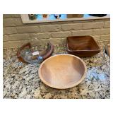 3 wood/glass serving bowls