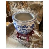 Blue & white planter & base