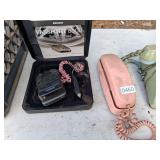 vintage lazer detetor and box of old phones