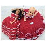 2 creepy dolls with crochet dresses