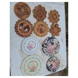 vintage wicker pot holders and tin burner covers