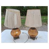 2 matching large amber vintage lamps