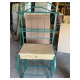 Green metal and wood bakers rack