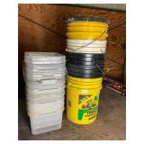 Lot of 5 gallon and other plastic buckets