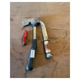 Hand ax, antler knife & Swiss style pocket knife