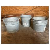 3 galvanized pails with handles