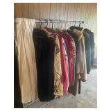 Assorted coats, jackets, AND rack
