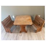 Kids wooden bench and picnic table set