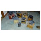 Lot of 7 Various Size Coffee Grinders.