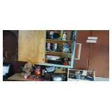 All Contents of 2 Wood Wall Cabinets and 1 Wood