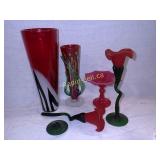 Art Glass In Red & Green