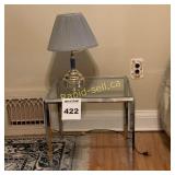 Chrome and Glass Table with Brass Lamp