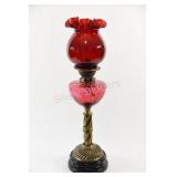 Kerosene Cranberry Fluted Glass & Brass Lamp