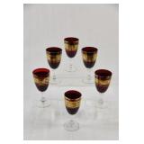Ruby Red & Gold Rim Wine Stemware Glasses