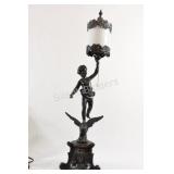 Art Deco 32" Bronze Cherub on Hawk Table Lamp