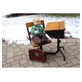 Antique Child School Desk and Swivel Chair & Doll