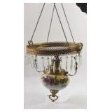 Kerosene Milk Glass & Ornate Brass Hanging Lamp