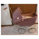 Painted Pink Wicker Doll Carriage