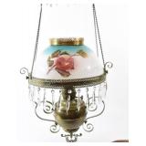 Milk Glass & Brass Hanging Chandelier