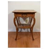 Solid Oak Carved Side Table with Lower Open Shelf