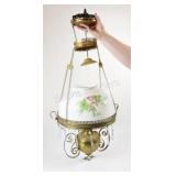 Kerosene Milk Glass Painted Ornate Chandelier
