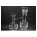 Cut Crystal Decanter and Large Vase