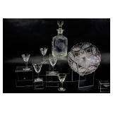 Hughes Etched Cornflower Decanter & Sherry Set