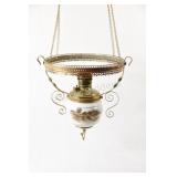Kerosene Milk Glass & Brass Frame Chandelier