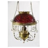 Kerosene Cranberry Hobnail Glass Chandelier
