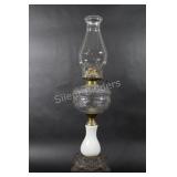 Kerosene Clear & Milk Glass Embossed Oil Lamp