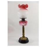Kerosene Cranberry Fluted Glass & Brass Lamp