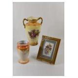 RS Germany & Rose Double Handle Vase & Artwork