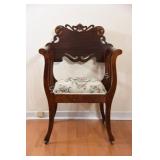 Horse Shoe Shaped Barrel Chair with Carved Back