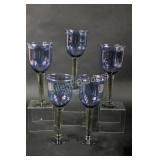 Set of Five Color Stemware Glasses, Two Tone Glass