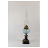 Kerosene Embossed Blue Glass & Brass Lamp