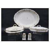 Antique Floral Serving Platter & Covered Dishes