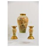 Cherub Hand Painted Vase & Candle Stick Holders