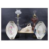 Electrified Clear & Red Pressed Glass Lamps, China