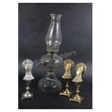 Kerosene Pressed Glass Clear Lamp & Card Holders